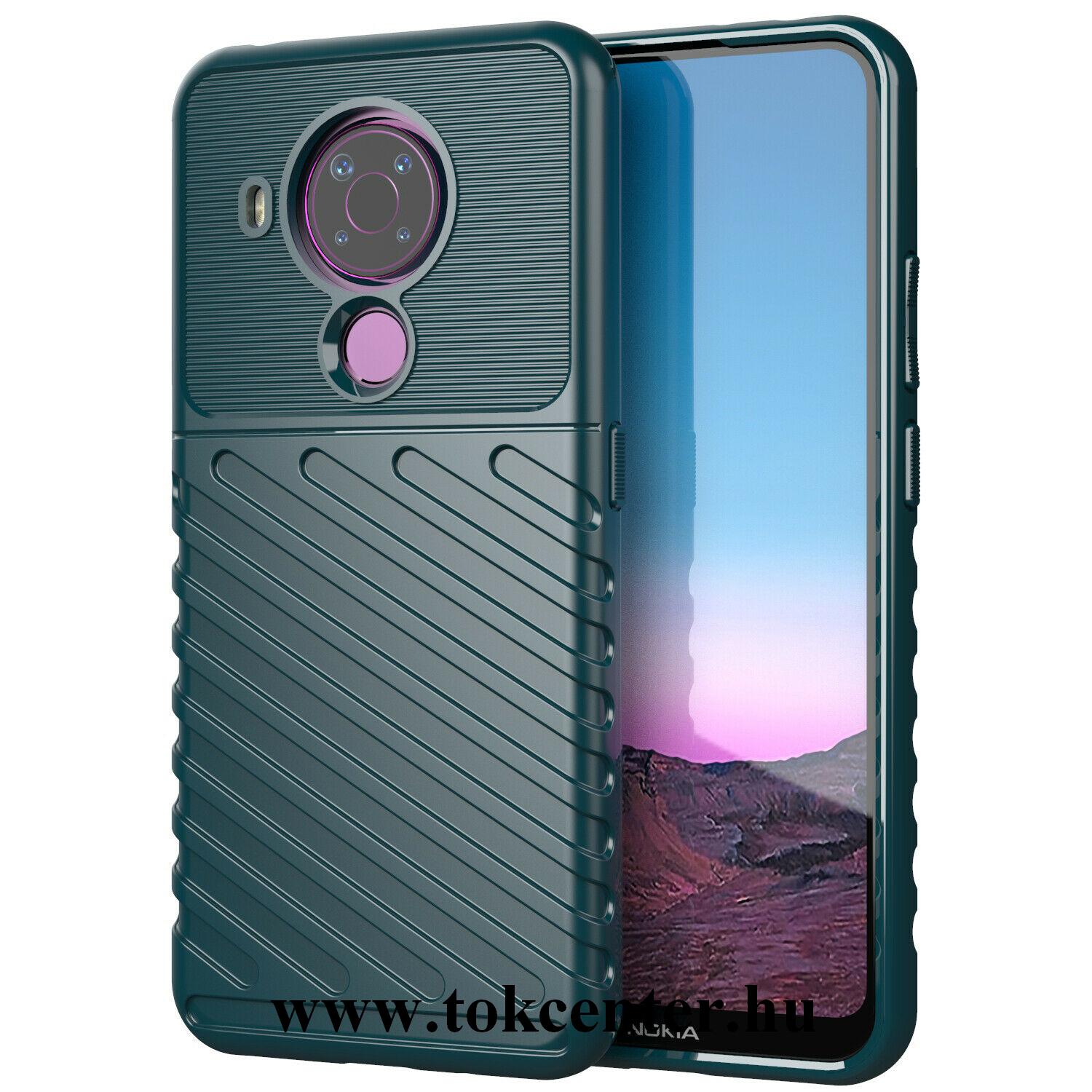 Nokia 5.4 Szilikon telefonvédő (közepesen ütésálló, csíkos, dombor minta) SÖTÉTZÖLD