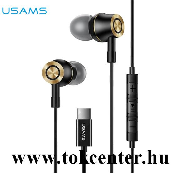 USAMS EP-43 fülhallgató SZTEREO (Type-C, mikrofon, felvevő gomb, hangerőszabályzó) FEKETE
