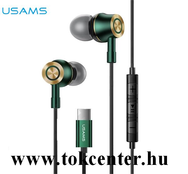 USAMS EP-43 fülhallgató SZTEREO (Type-C, mikrofon, felvevő gomb, hangerőszabályzó) ZÖLD