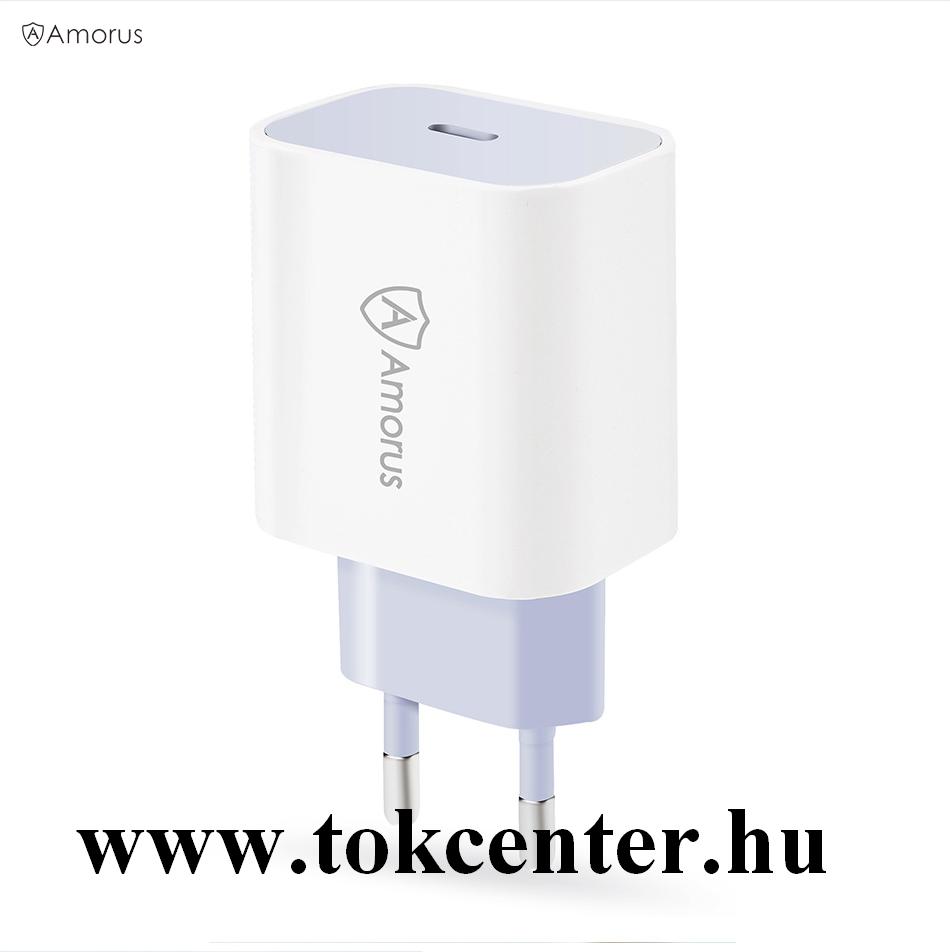 AMORUS hálózati töltő Type-C aljzat (5V / 3000mA, 20W, gyorstöltés támogatás, PD gyorstöltés támogatás) FEHÉR