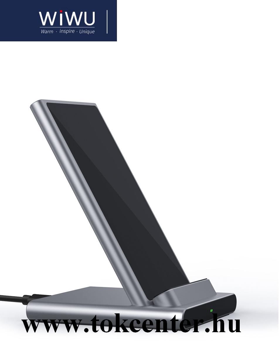 WIWU POWER X6 hálózati töltő állomás (vezeték nélküli töltés, tartó funkció, 15W, QI Wireless, gyorstöltés töltés) EZÜST