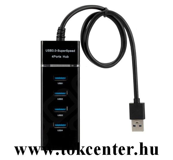 Asztali töltő állomás (aktív, 4 készülék egyidejű töltésére, USB HUB, 4 x USB aljzat, gyorstöltés támogatás) FEKETE