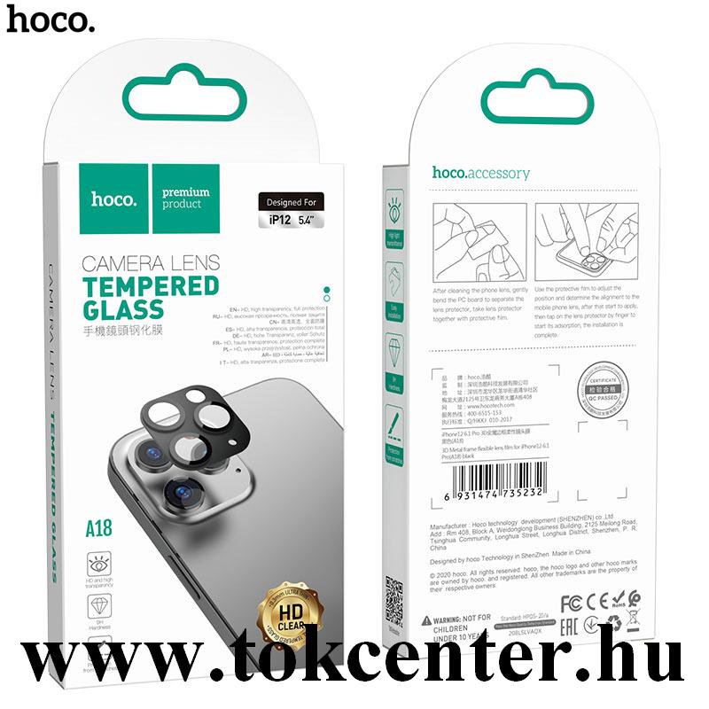 Apple iPhone 12 Pro Max HOCO A18 kameravédő üveg (3D full cover, alummínium keret, ujjlenyomat mentes, 9H) FEKETE