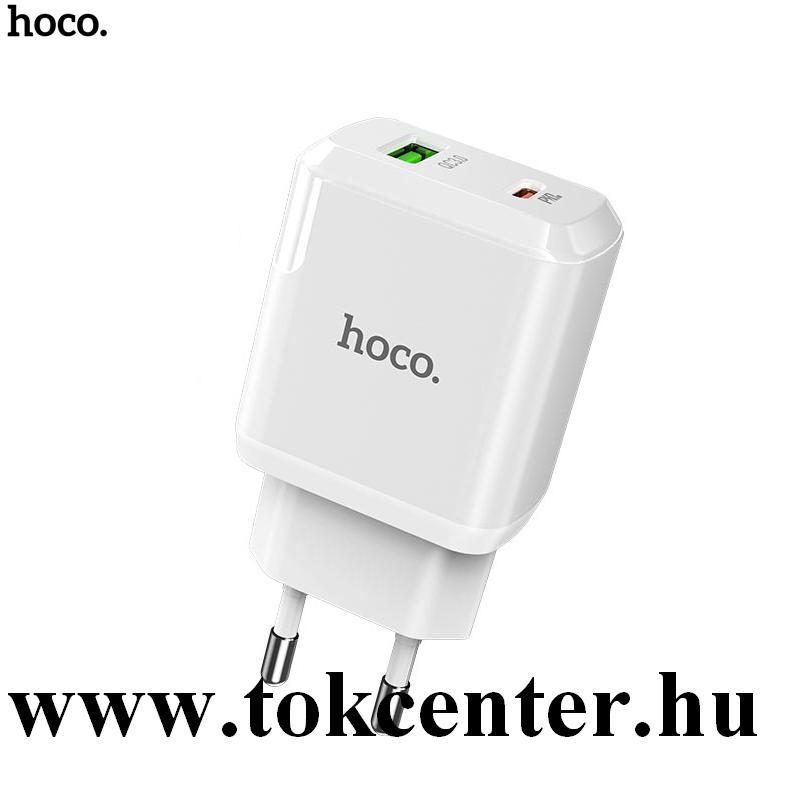 HOCO N5 hálózati töltő USB + Type-C aljzat (5V / 3000mA, 20W, QC 3.0, PD gyorstöltés támogatás) FEHÉR