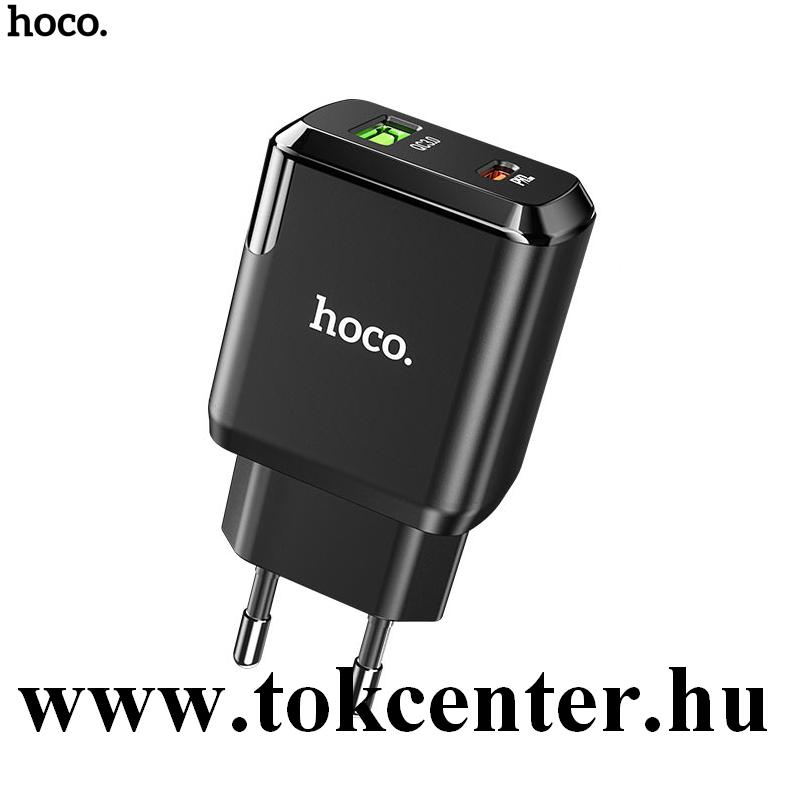 HOCO N5 hálózati töltő USB + Type-C aljzat (5V / 3000mA, 20W, QC 3.0, PD gyorstöltés támogatás) FEKETE