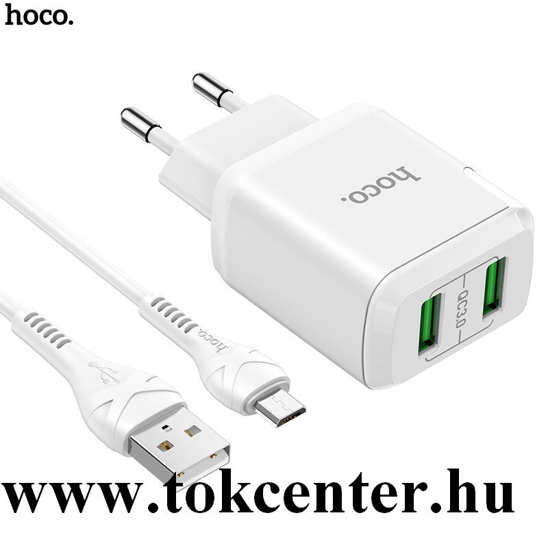 HOCO N6 CHARMER hálózati töltő 2 x USB aljzat (5V / 3000mA, 20W, QC 3.0, PD gyorstöltés + microUSB kábel) FEHÉR