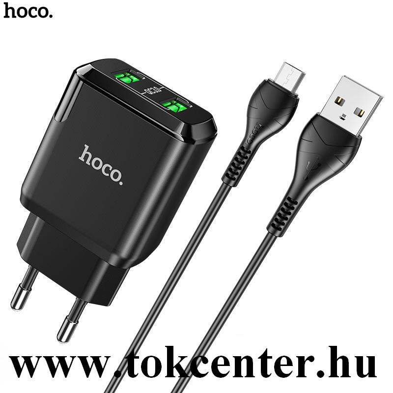 HOCO N6 CHARMER hálózati töltő 2 x USB aljzat (5V / 3000mA, 20W, QC 3.0, PD gyorstöltés + microUSB kábel) FEKETE