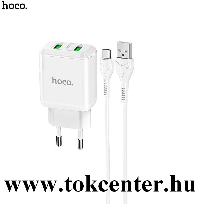 HOCO N6 CHARMER hálózati töltő 2 x USB aljzat (5V / 3000mA, 20W, QC 3.0, PD gyorstöltés + Type-C kábel) FEHÉR