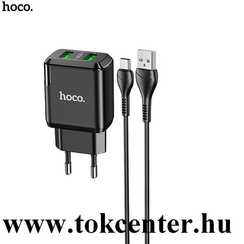 HOCO N6 CHARMER hálózati töltő 2 x USB aljzat (5V / 3000mA, 20W, QC 3.0, PD gyorstöltés + Type-C kábel) FEKETE