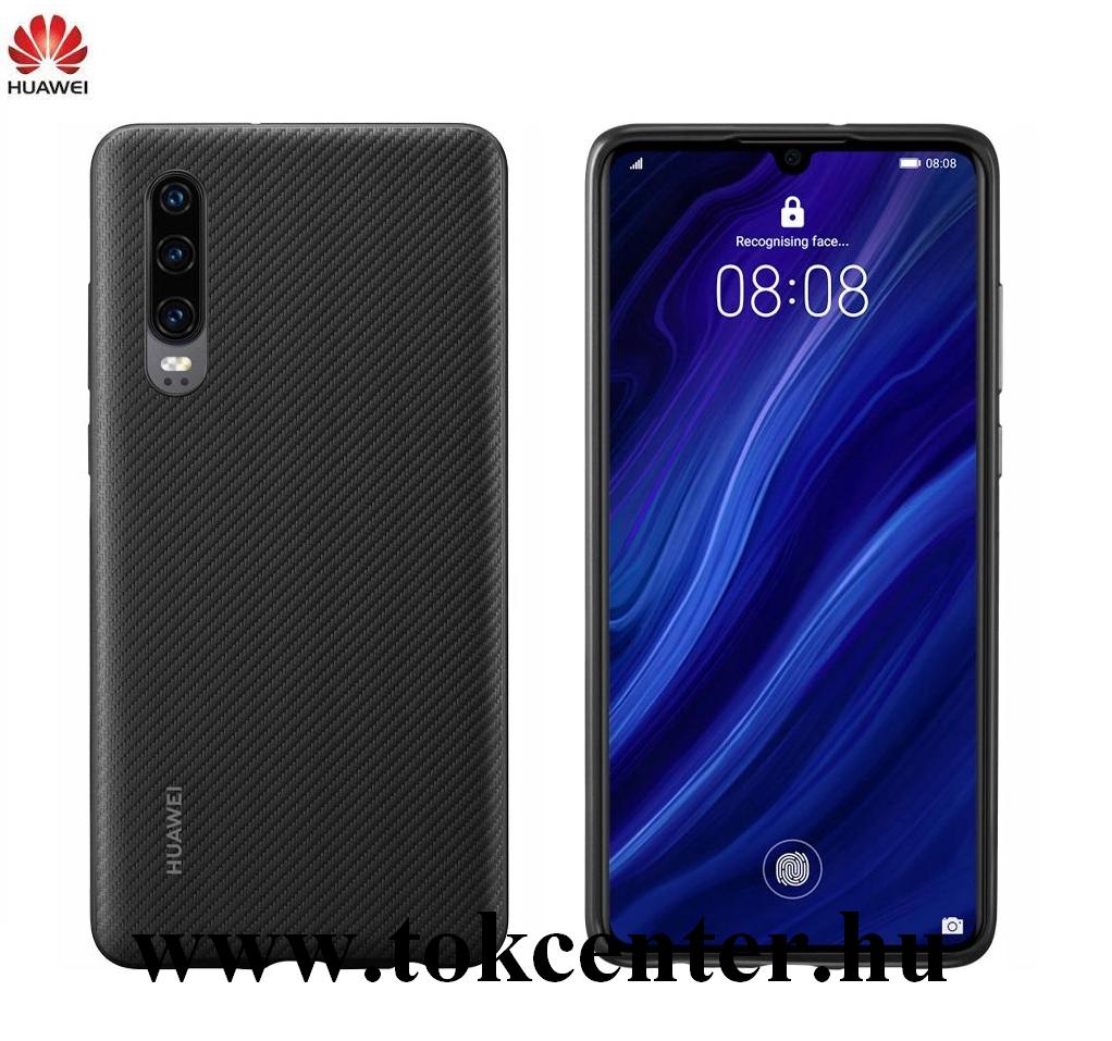Huawei P30 Gyári Műanyag telefonvédő (gumírozott) FEKETE (51992992)