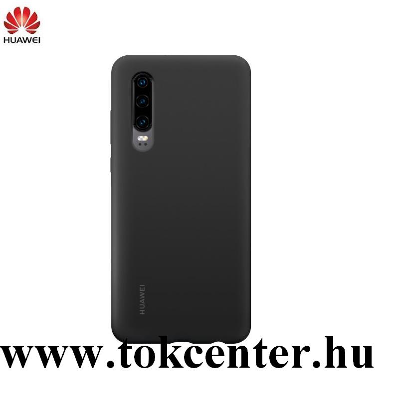 Huawei P30 Gyári Szilikon telefonvédő (beépített fémlemez, gumírozott) FEKETE (51992844)