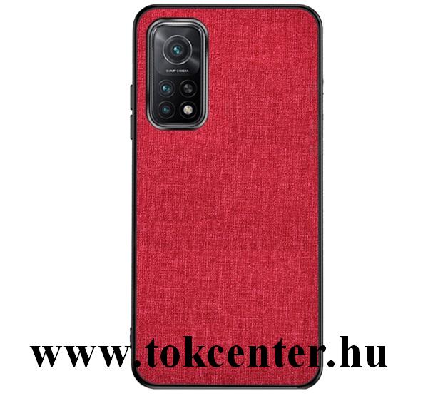 Xiaomi Mi 10T 5G / Xiaomi Mi 10T Pro 5G Műanyag telefonvédő (szilikon keret, textilbevonat) PIROS
