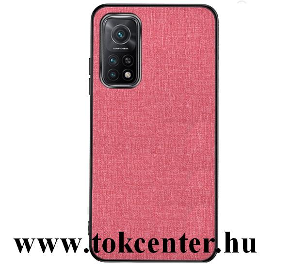 Xiaomi Mi 10T 5G / Xiaomi Mi 10T Pro 5G Műanyag telefonvédő (szilikon keret, textilbevonat) RÓZSASZÍN