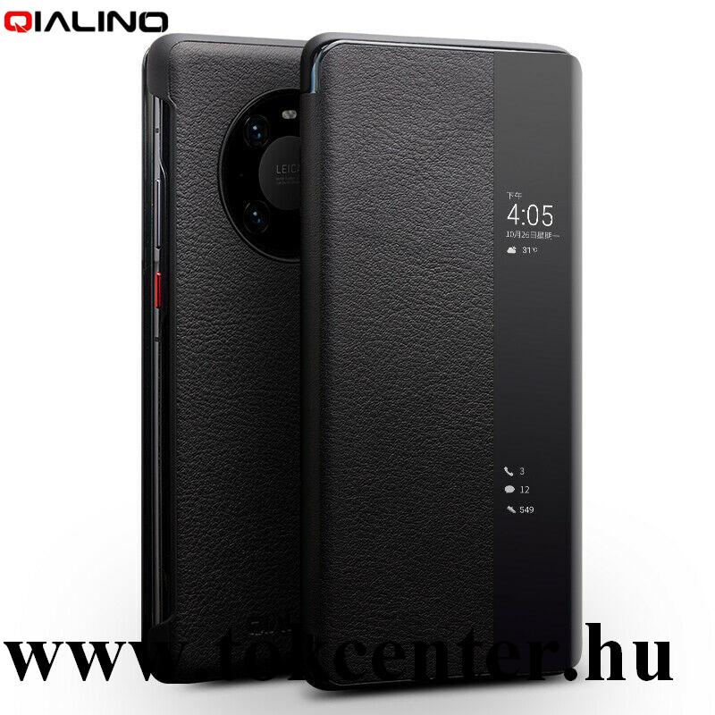 Huawei Mate 40 Pro QIALINO tok álló, valódi bőr (aktív flip, oldalra nyíló, View Window) FEKETE