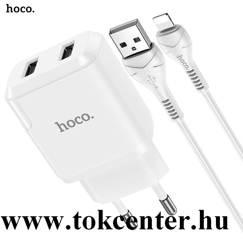 HOCO N7 SPEEDY hálózati töltő 2 x USB aljzat (5V / 2100mA, QC 3.0, PD gyorstöltés + lightning 8 pin) FEHÉR