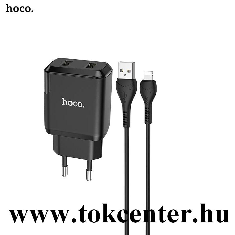 HOCO N7 SPEEDY hálózati töltő 2 x USB aljzat (5V / 2100mA, QC 3.0, PD gyorstöltés + lightning 8 pin) FEKETE