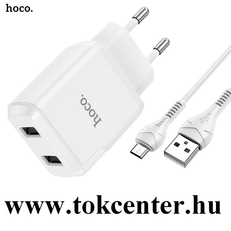 HOCO N7 SPEEDY hálózati töltő 2 x USB aljzat (5V / 2100mA, QC 3.0, PD gyorstöltés + microUSB kábel) FEHÉR