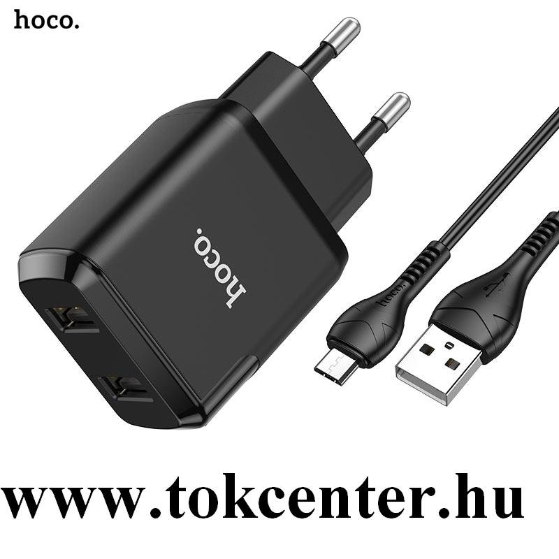 HOCO N7 SPEEDY hálózati töltő 2 x USB aljzat (5V / 2100mA, QC 3.0, PD gyorstöltés + microUSB kábel) FEKETE