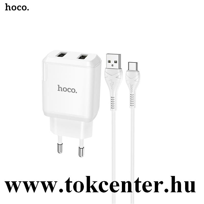HOCO N7 SPEEDY hálózati töltő 2 x USB aljzat (5V / 2100mA, QC 3.0, PD gyorstöltés + Type-C kábel) FEHÉR