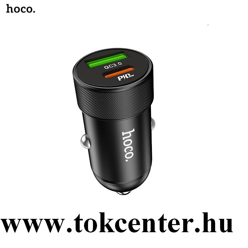 HOCO Z32B autós töltő USB + Type-C aljzat (6V / 4000 mA, 20W, QC 3.0, PD gyorstöltés támogatás) FEKETE