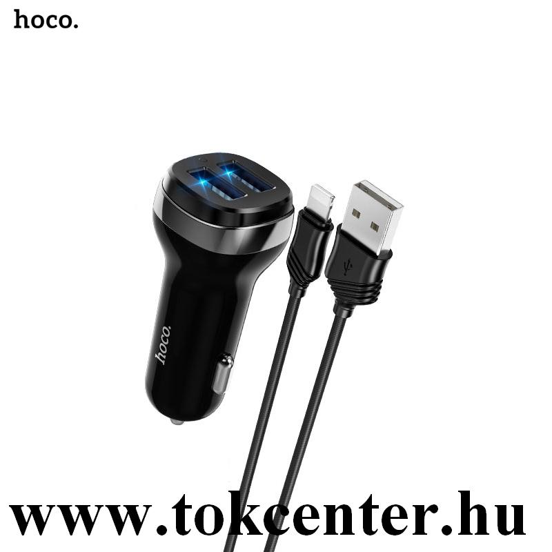 HOCO Z40 autós töltő 2 x USB aljzat (5V / 2400mA, gyorstöltés támogatás, LED jelzés + lightning 8 pin kábel) FEKETE