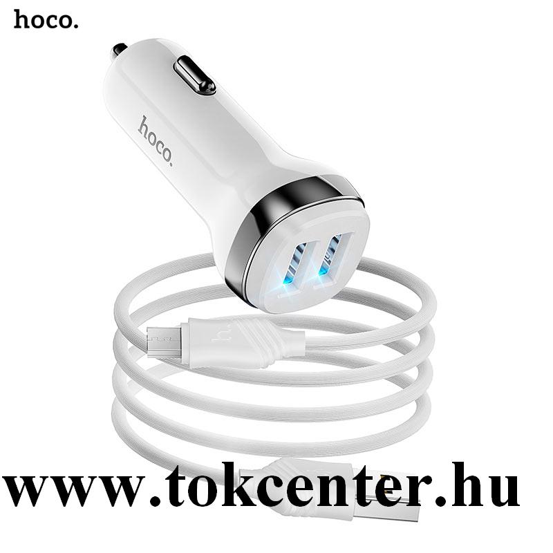 HOCO Z40 autós töltő 2 x USB aljzat (5V / 2400mA, gyorstöltés támogatás, LED jelzés + microUSB kábel) FEHÉR