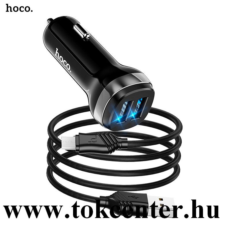 HOCO Z40 autós töltő 2 x USB aljzat (5V / 2400mA, gyorstöltés támogatás, LED jelzés + microUSB kábel) FEKETE