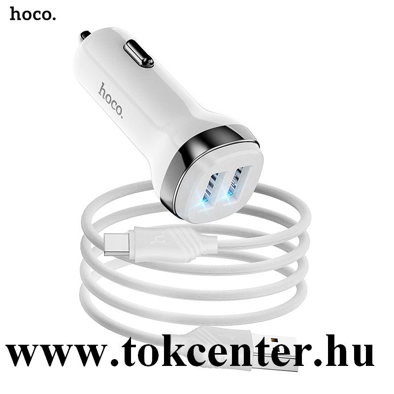 HOCO Z40 autós töltő 2 x USB aljzat (5V / 2400mA, gyorstöltés támogatás, LED jelzés + Type-C kábel) FEHÉR