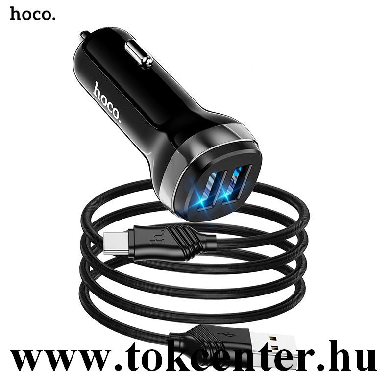 HOCO Z40 autós töltő 2 x USB aljzat (5V / 2400mA, gyorstöltés támogatás, LED jelzés + Type-C kábel) FEKETE