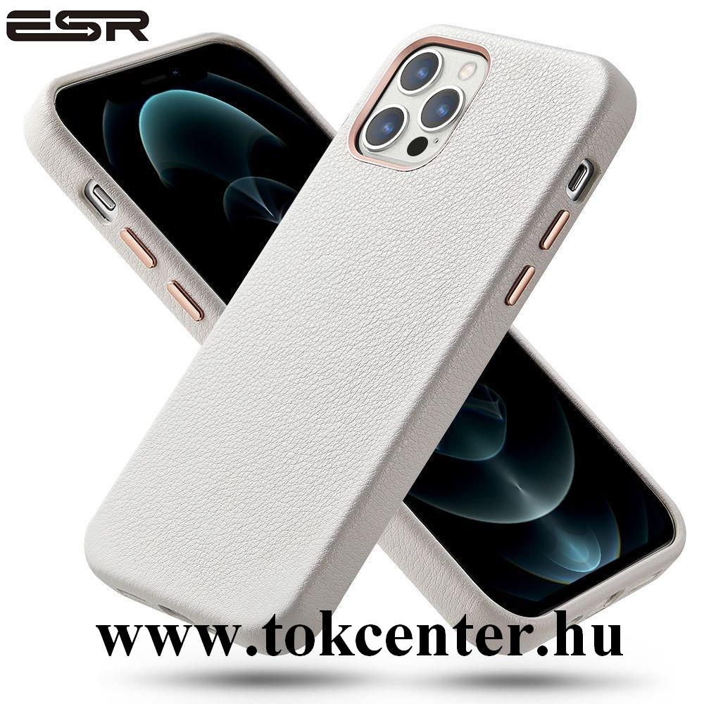 Apple iPhone 12 / Apple iPhone 12 Pro ESR METRO műanyag telefonvédő (ultravékony, valódi bőr hátlap) FEHÉR