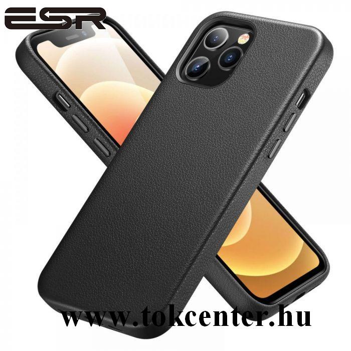 Apple iPhone 12 / Apple iPhone 12 Pro ESR METRO műanyag telefonvédő (ultravékony, valódi bőr hátlap) FEKETE