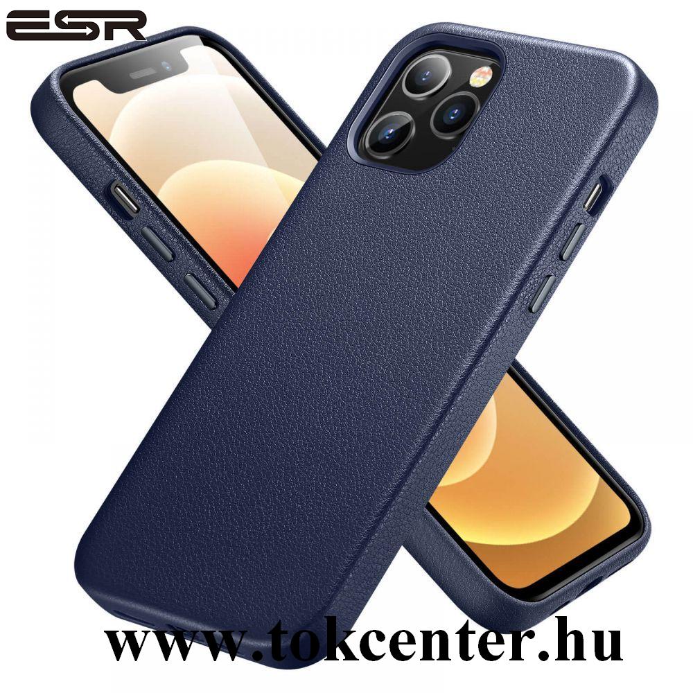 Apple iPhone 12 Pro Max ESR METRO műanyag telefonvédő (ultravékony, valódi bőr hátlap) SÖTÉTKÉK