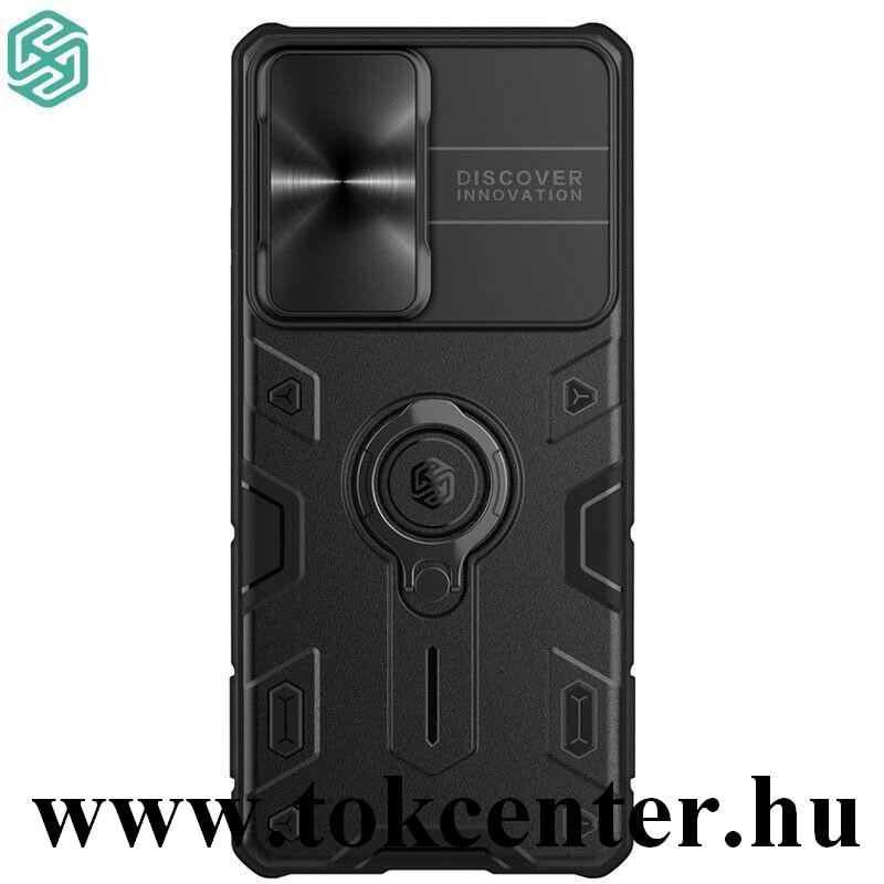 Samsung Galaxy S21 Ultra (SM-G998) 5G NILLKIN CAMSHIELD ARMOR defender műanyag telefonvédő (szilikon belső, közepesen ütésálló, telefontartó gyűrű) FEKETE