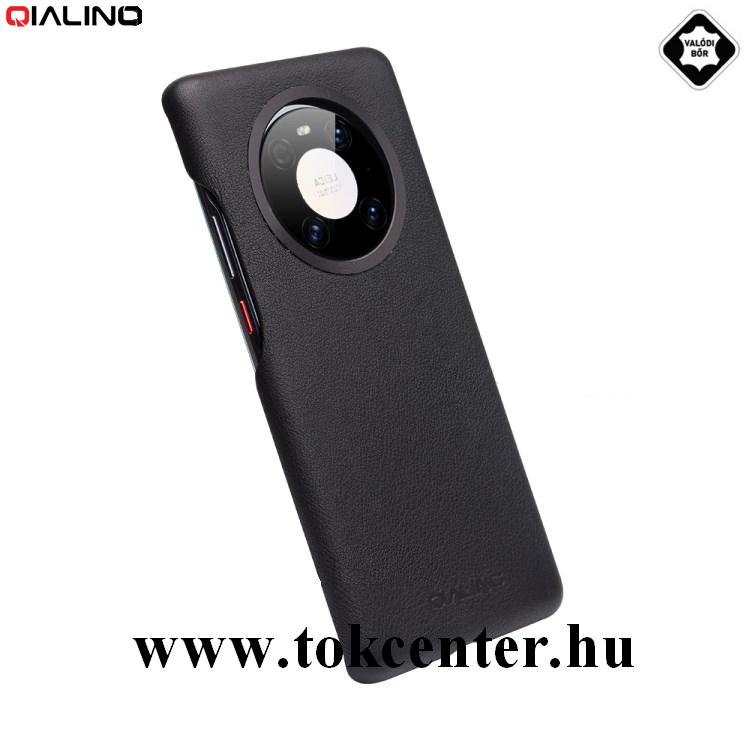Huawei Mate 40 Pro QIALINO műanyag telefonvédő (valódi bőr bevonat) FEKETE