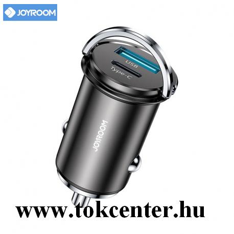 JOYROOM autós töltő USB + Type-C aljzat (4.5V / 5000mA, mini, 20W, PD gyorstöltés támogatás) FEKETE
