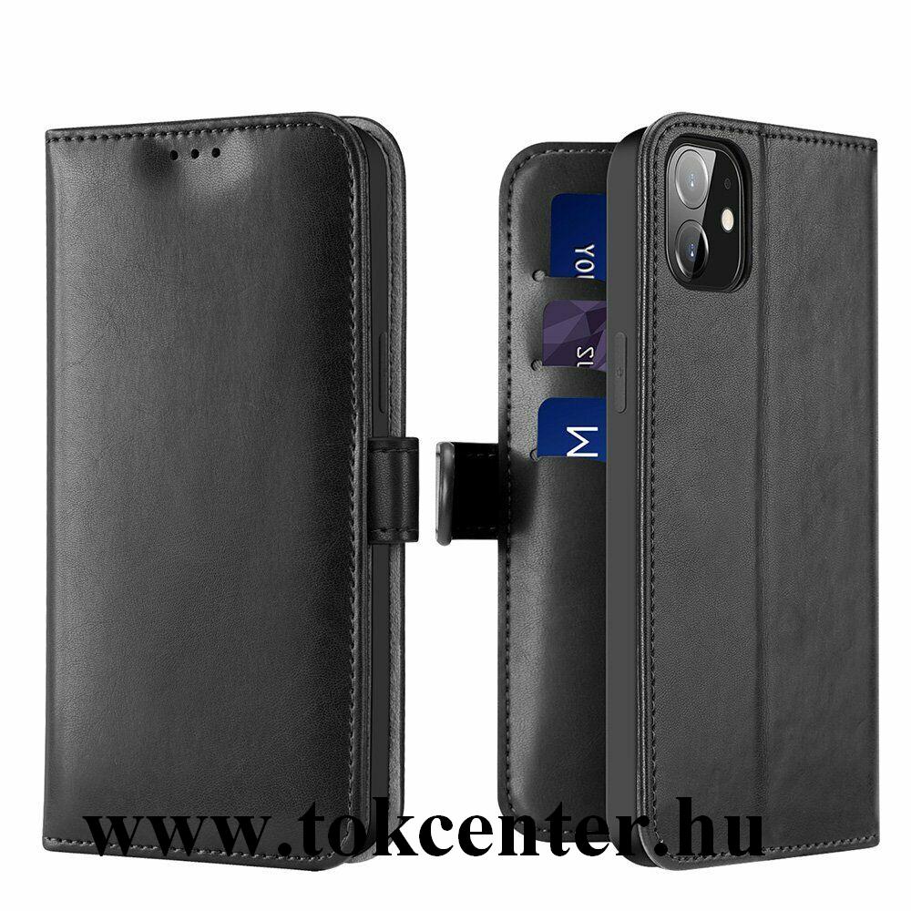 Apple iPhone 12 mini DUX DUCIS KADO tok álló, bőr hatású (FLIP, oldalra nyíló, bankkártya tartó, asztali tartó funkció) FEKETE