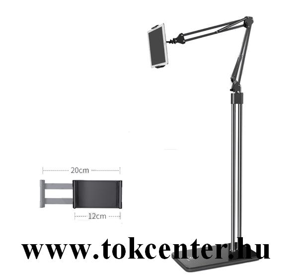 Készülék tartó állvány (acél, dönthető, 360°-ban forgatható, 78cm magas, 4.6-10.6'' méret + konzol) FEKETE