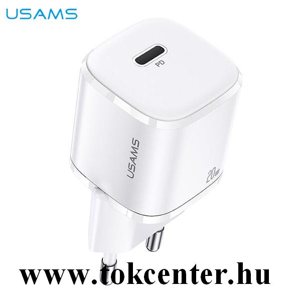 USAMS T36 hálózati töltő Type-C aljzat (5V / 3000 mA, GaN anyag, 20W, PD gyorstöltés támogatás) FEHÉR
