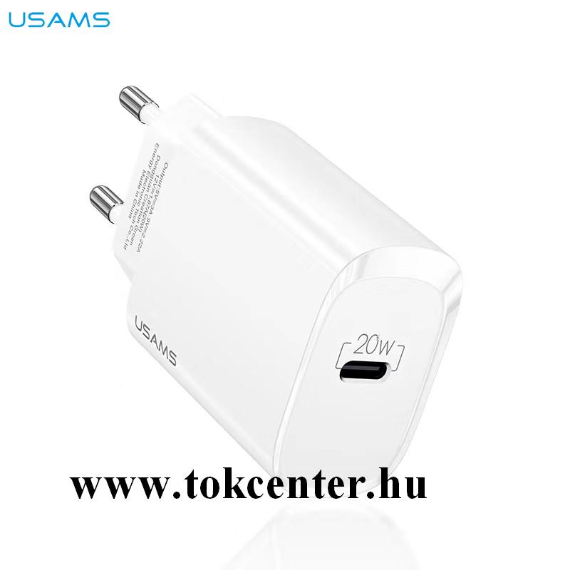 USAMS T39 hálózati töltő Type-C aljzat (5V / 3000 mA, 20W, PD gyorstöltés támogatás) FEHÉR