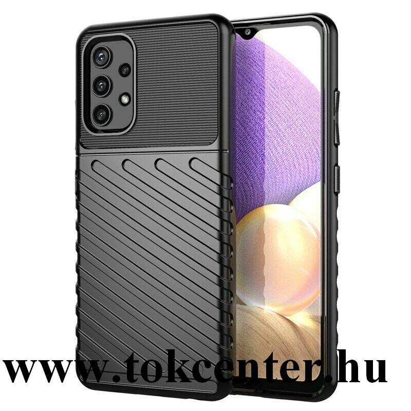 Samsung Galaxy A32 4G (SM-A325) Szilikon telefonvédő (közepesen ütésálló, csíkos, dombor minta) FEKETE