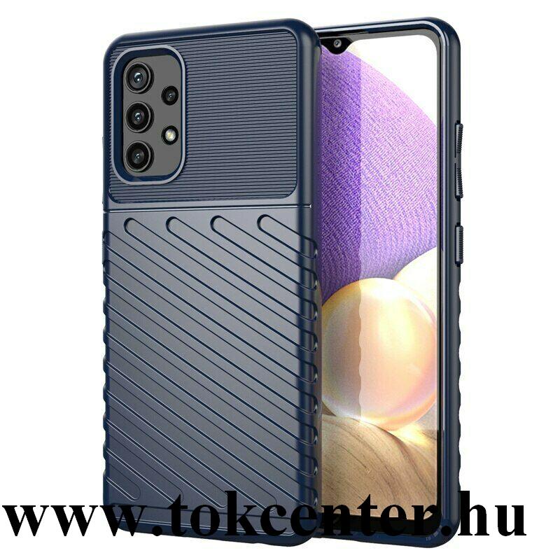 Samsung Galaxy A32 4G (SM-A325) Szilikon telefonvédő (közepesen ütésálló, csíkos, dombor minta) SÖTÉTKÉK