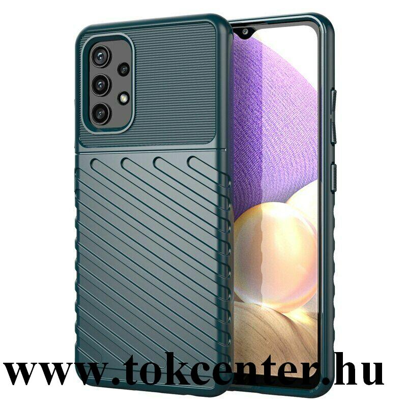 Samsung Galaxy A32 4G (SM-A325) Szilikon telefonvédő (közepesen ütésálló, csíkos, dombor minta) SÖTÉTZÖLD