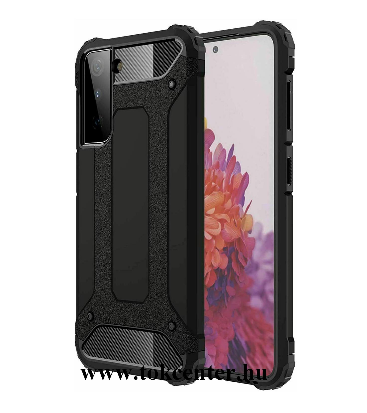 Samsung Galaxy S21 Plus (SM-G996) 5G Defender műanyag telefonvédő (közepesen ütésálló, légpárnás sarok, szilikon belső, fémhatás) FEKETE