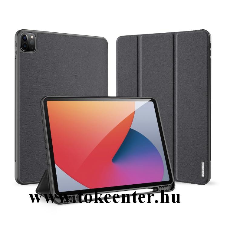 Apple IPAD Pro 12.9 (2018) / Apple IPAD Pro 12.9 (2020) DUX DUCIS DOMO tok álló, bőr hatású (aktív flip, oldalra nyíló, TRIFOLD asztali tartó funkció, textil minta) FEKETE