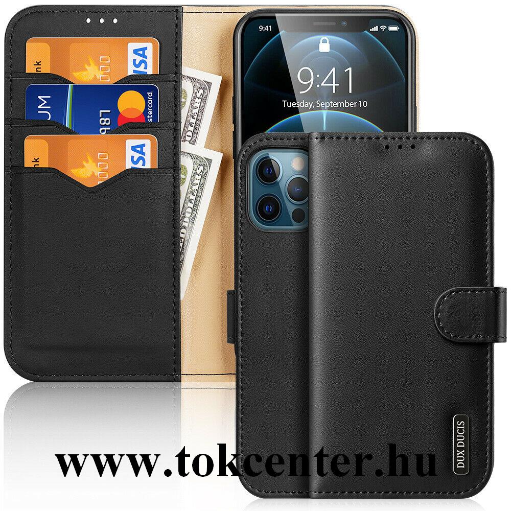 Apple iPhone 12 mini DUX DUCIS HIVO tok álló, bőr (FLIP, oldalra nyíló, bankkártya tartó, asztali tartó funkció) FEKETE