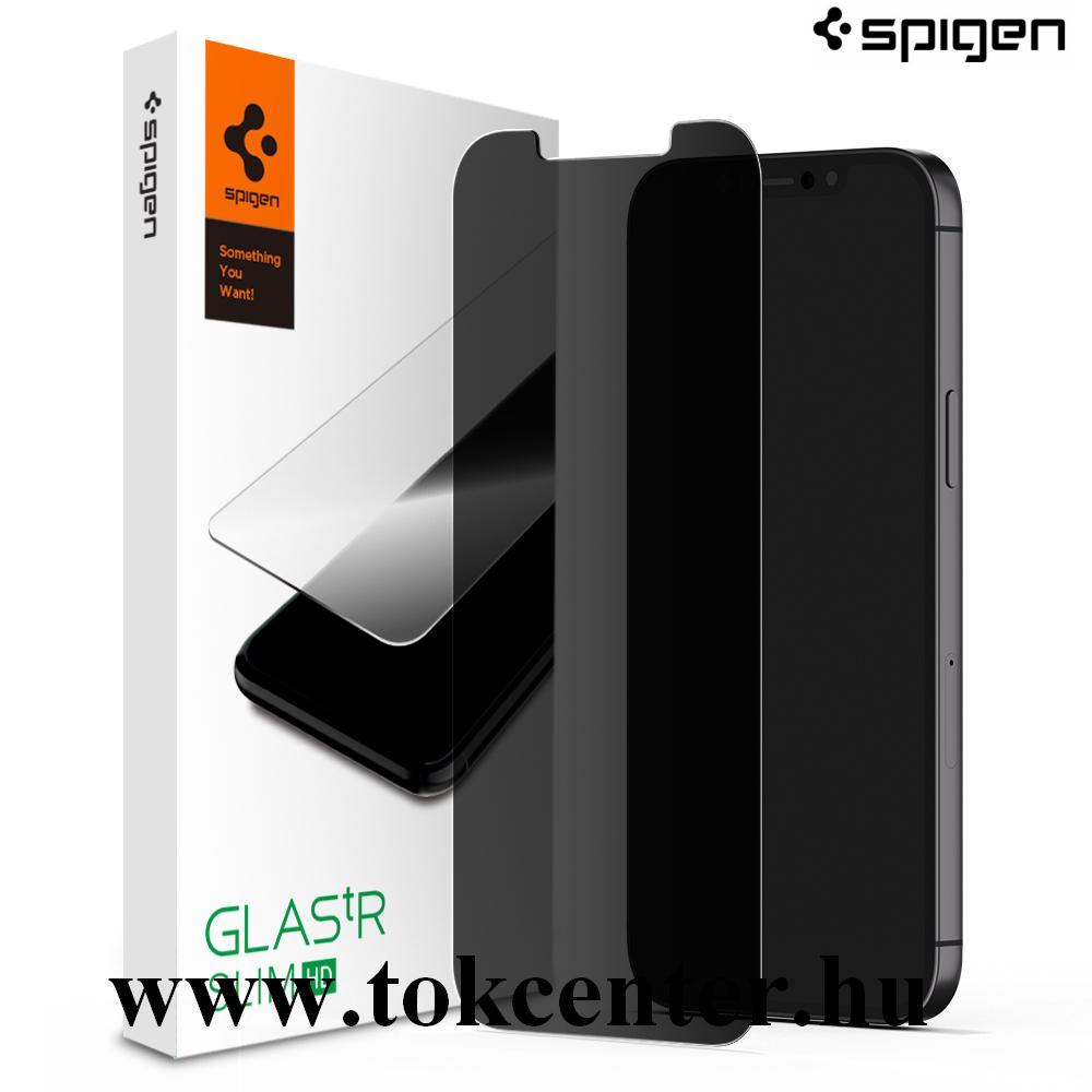 Apple iPhone 12 / Apple iPhone 12 Pro SPIGEN képernyővédő üveg (2.5D full cover, extra karcálló, betekintés védelem, ultravékony, 0.2mm, 9H) ÁTLÁTSZÓ (AGL01513)