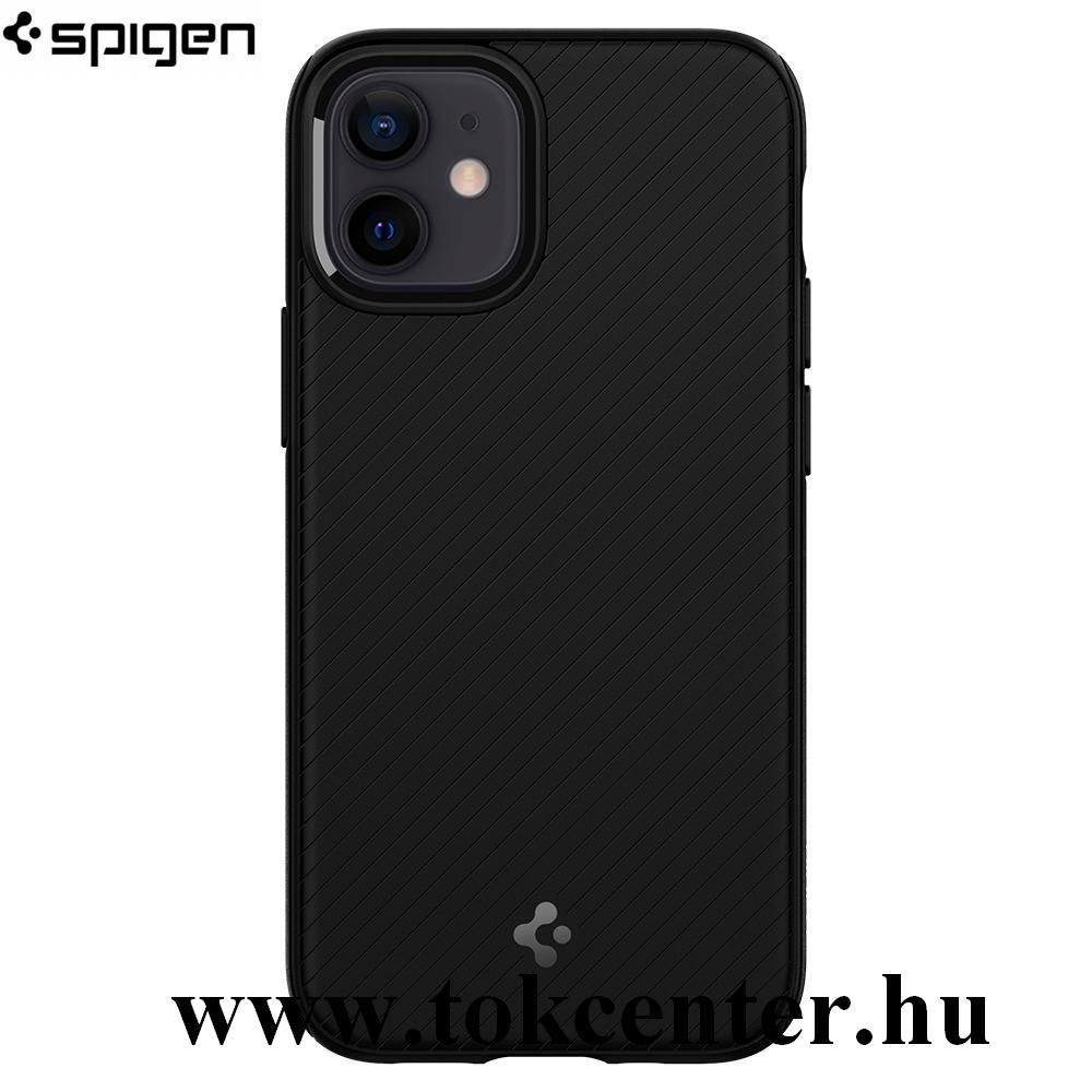 Apple iPhone 12 mini SPIGEN MAG ARMOR szilikon telefonvédő (közepesen ütésálló, Apple Magsafe kompatibilis, csíkos minta) FEKETE (ACS01866)