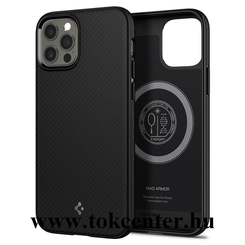 Apple iPhone 12 Pro Max SPIGEN MAG ARMOR szilikon telefonvédő (közepesen ütésálló, Apple Magsafe kompatibilis, csíkos minta) FEKETE (ACS01864)