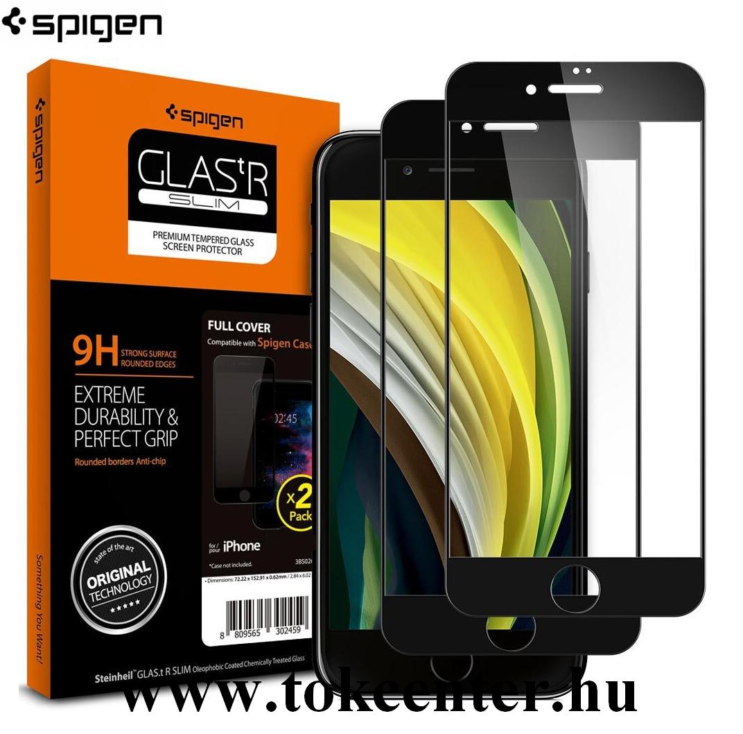 Apple iPhone 7 4.7 / Apple iPhone 8 4.7 / Apple iPhone SE (2020) SPIGEN SLIM HD 2 képernyővédő üveg 2db (2.5D full cover, extra karcálló, tok barát, 0.33mm, 9H) FEKETE (AGL01315)