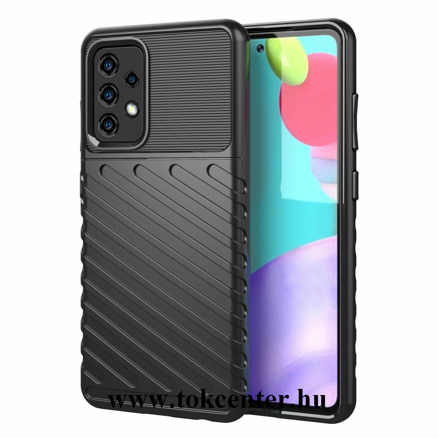 Samsung Galaxy A72 4G (SM-A725F) Szilikon telefonvédő (közepesen ütésálló, csíkos, dombor minta) FEKETE